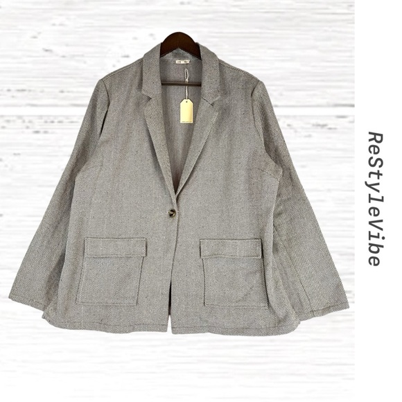 JODIFL Women’s Size 3X Blazer Jacket Coat Herringbone Pattern NWT Button Front - Picture 1 of 16